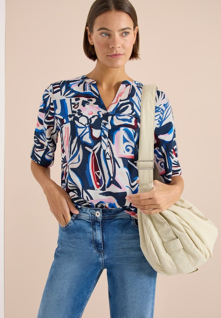 Kurzarm Bluse mit Multicolor Print