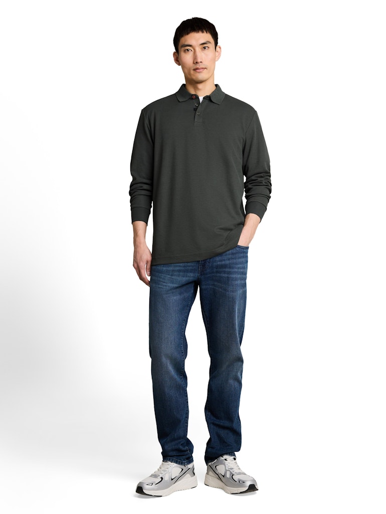 Langarm Poloshirt mit Waffelstruktur