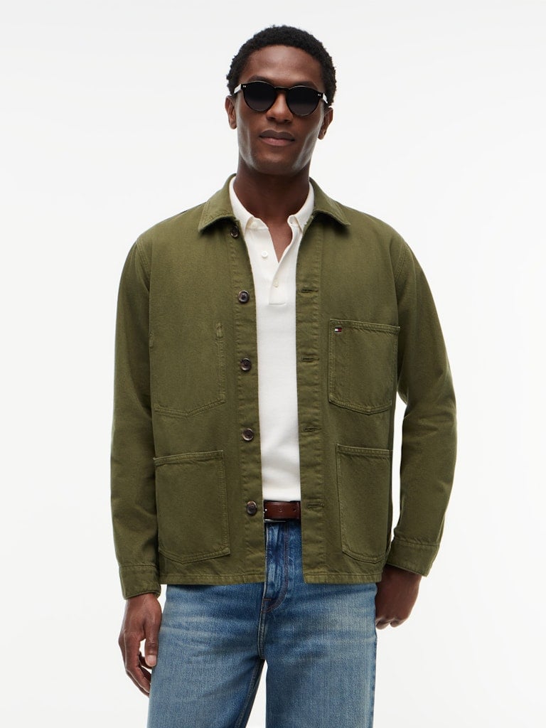 Washed Flag Embroidery Denim Chore Jacket