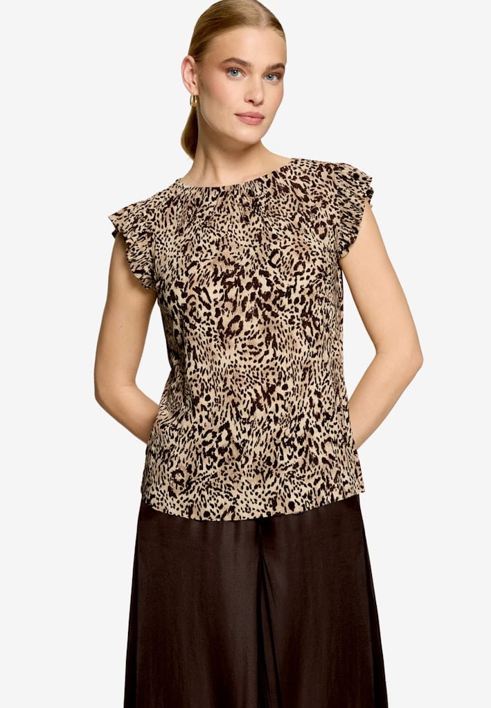 T-Shirt gerafft mit Leoprint
