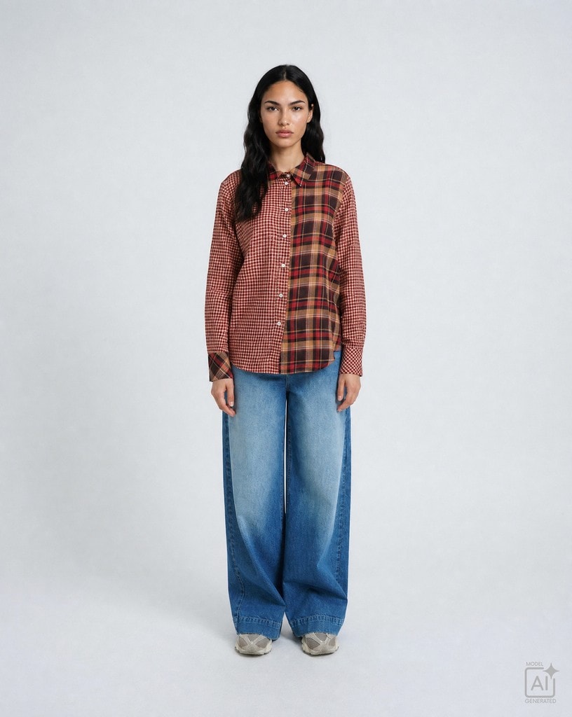 Small Check Shirt Collar Blouse