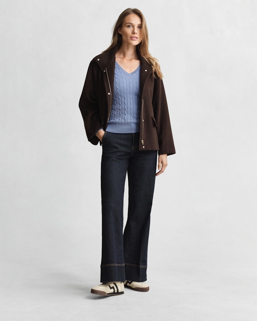 Zopfstrick V-Neck Pullover aus Stretch-Baumwolle