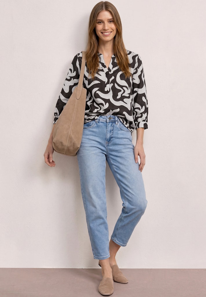 Bluse mit Split Neck aus Leinenmix