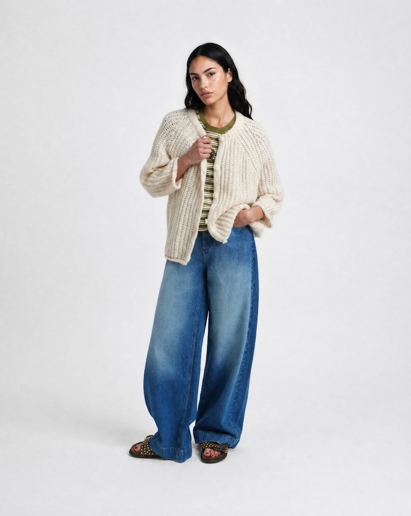Hairy Round Neck 3/4 Slv Cardigan