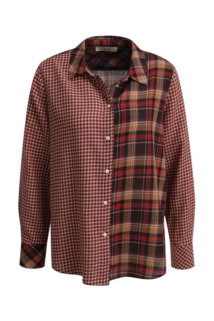 Small Check Shirt Collar Blouse