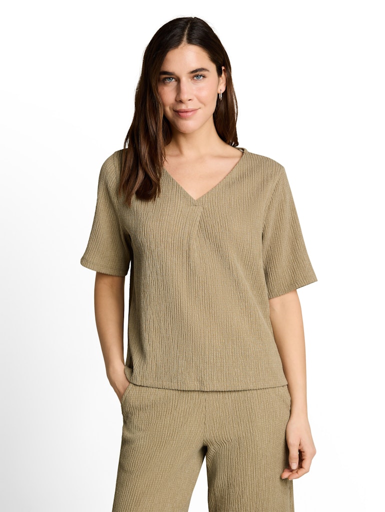 Crinkle T-Shirt mit V-Ausschnitt
