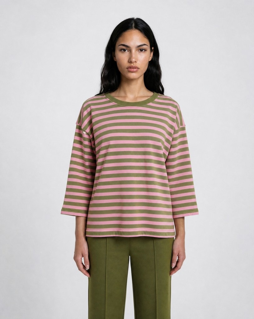 Relaxed Sweat Threequarter Sleeves Striped