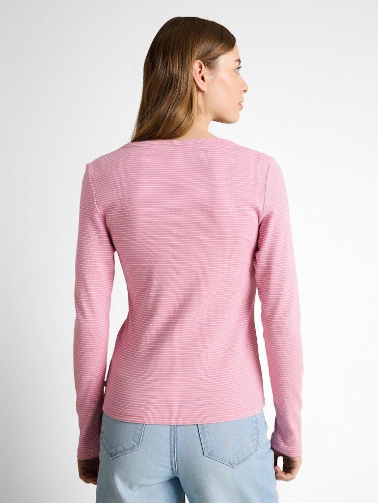 Slim Fit Henley Langarmshirt mit Streifenmuster