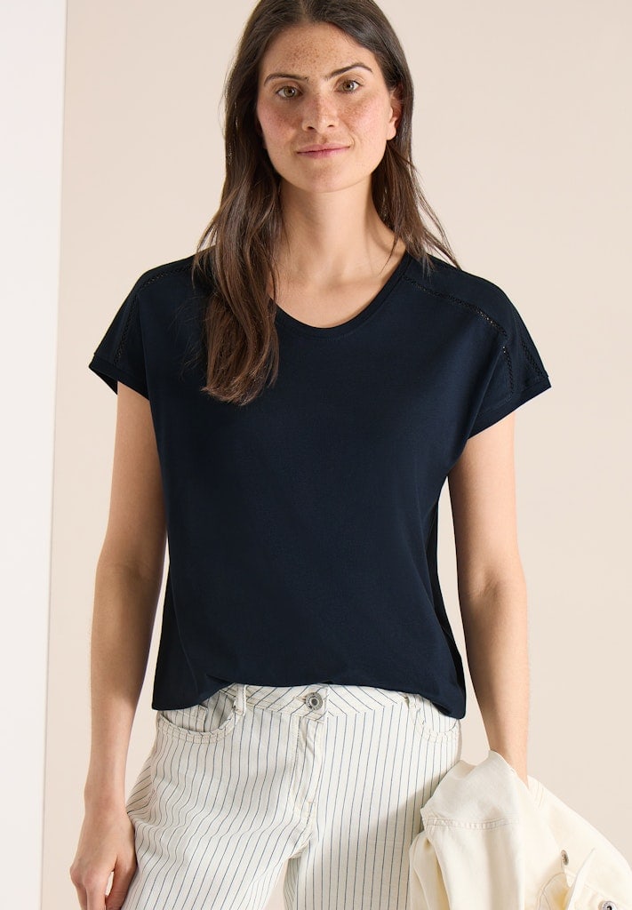 T-Shirt mit V-Neck und Spitzendetail