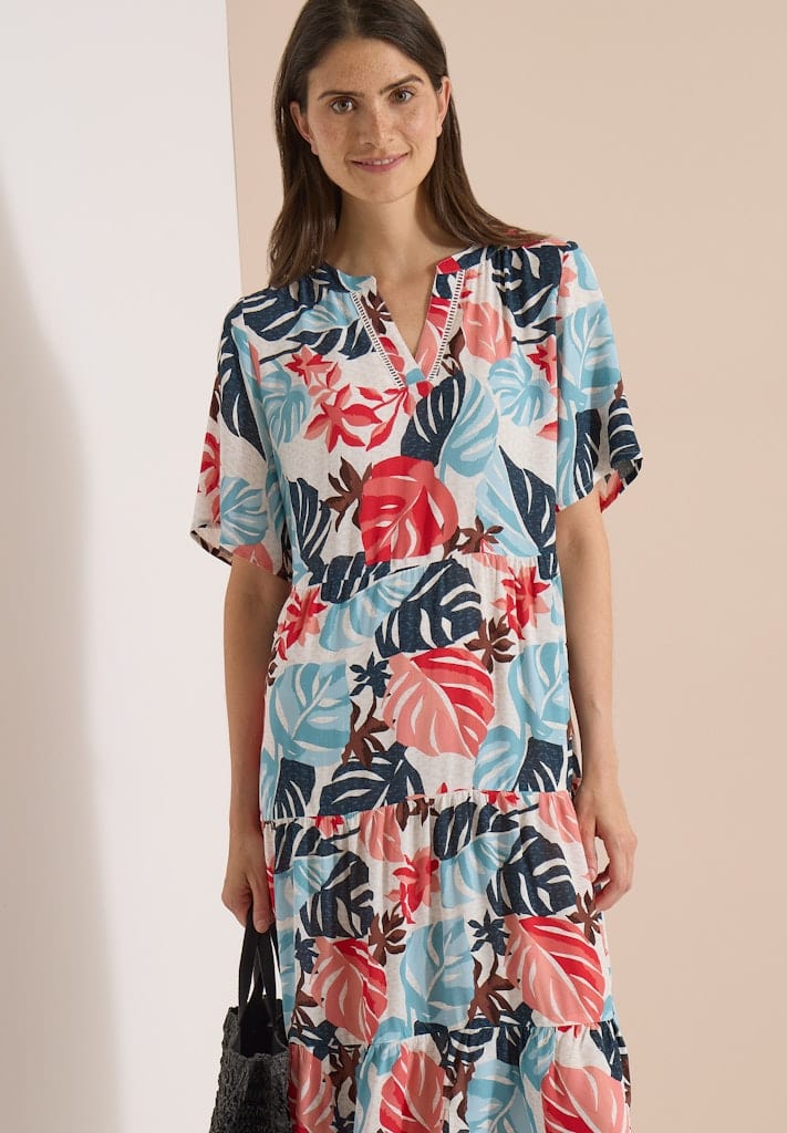 Midikleid mit Split Neck und Print