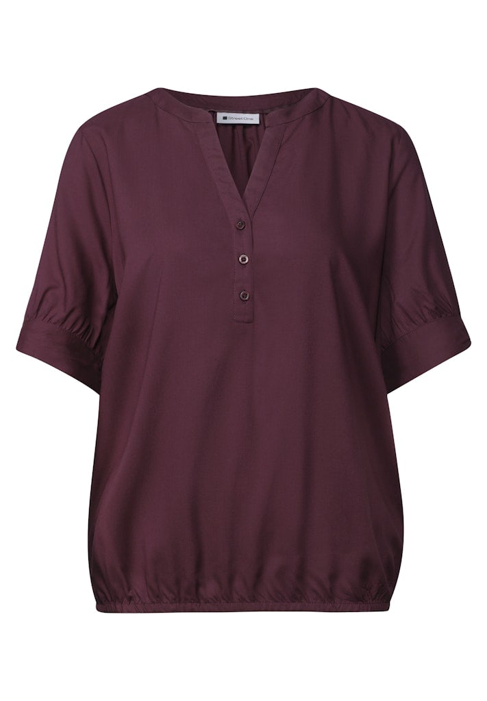 Kurzarm Bluse mit Split Neck und Elastiksaum