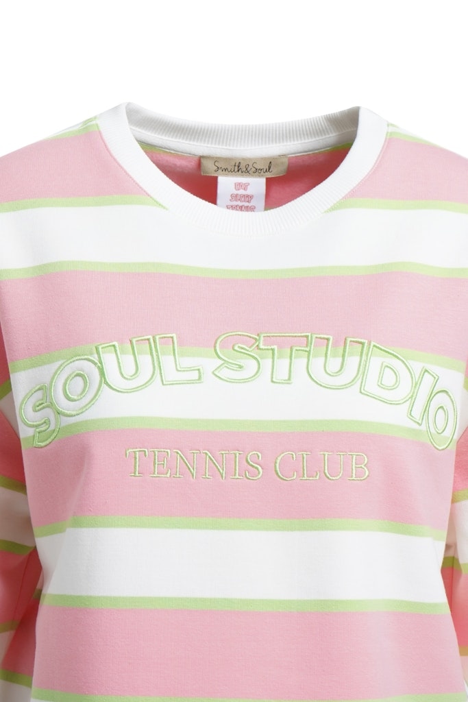 Boxy cropped College Sweatshirt short sleeve Multistriped