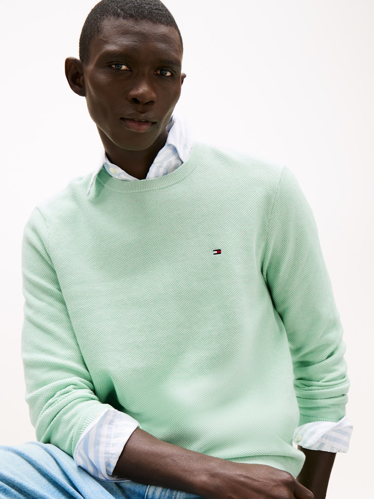 Flag Embroidery Textured Crew Neck Jumper