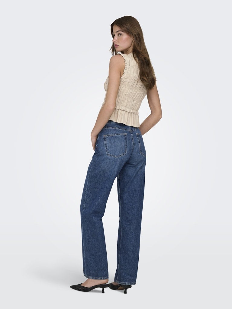 ONLGOA S/S LINEN BL FRILL TOP CC PNT