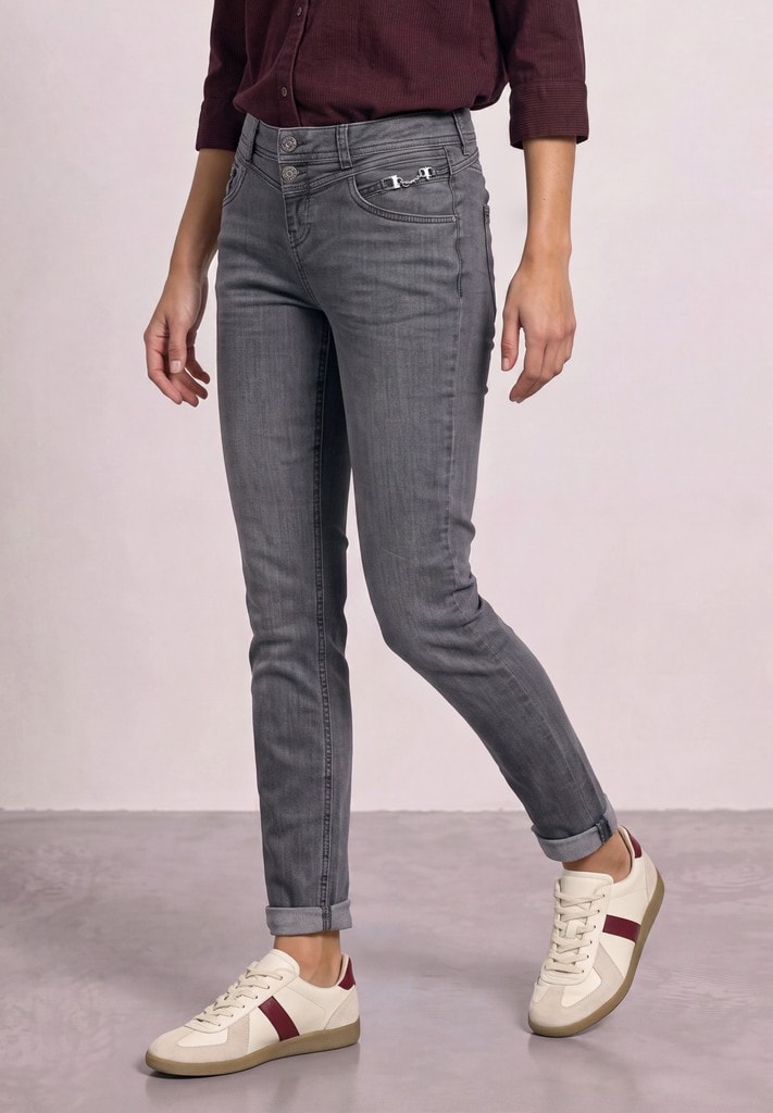 Mid Waist Slim Leg Jeans mit Dekodetail