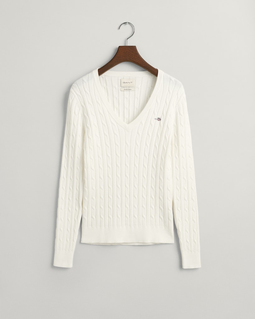 V-Neck Pullover mit Zopfmuster