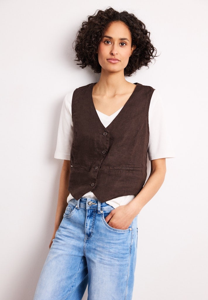 Weste mit V-Neck und Knöpfen aus Leinen