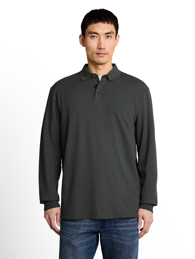 Langarm Poloshirt mit Waffelstruktur