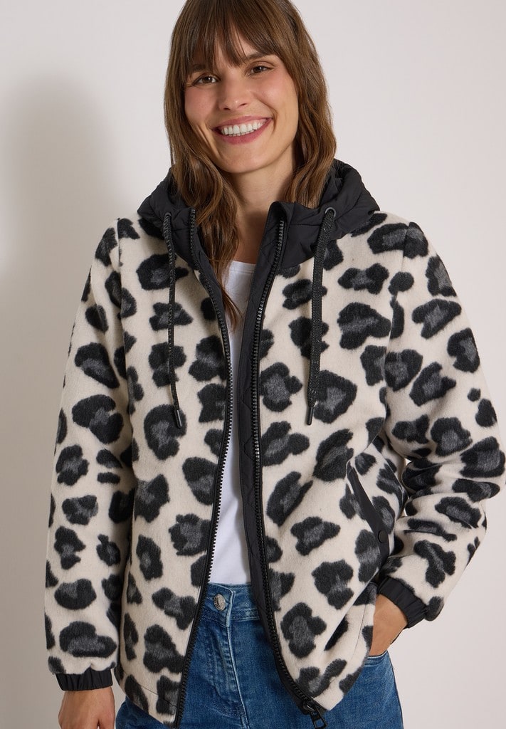 Jacke mit Wollanteil und Leo-Muster