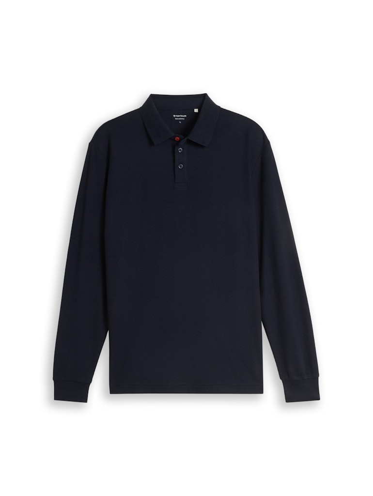 Langarm Poloshirt mit Waffelstruktur