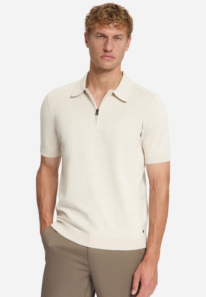 Pullover Short Sleeve Polo Zip Melange