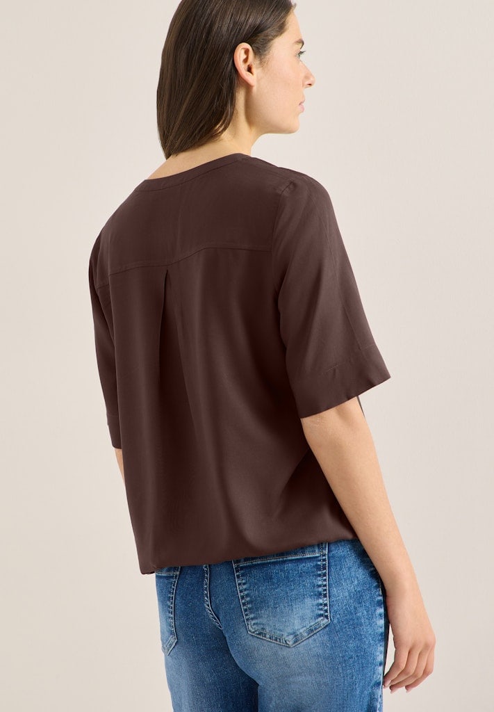 Kurzarm Bluse mit Split Neck
