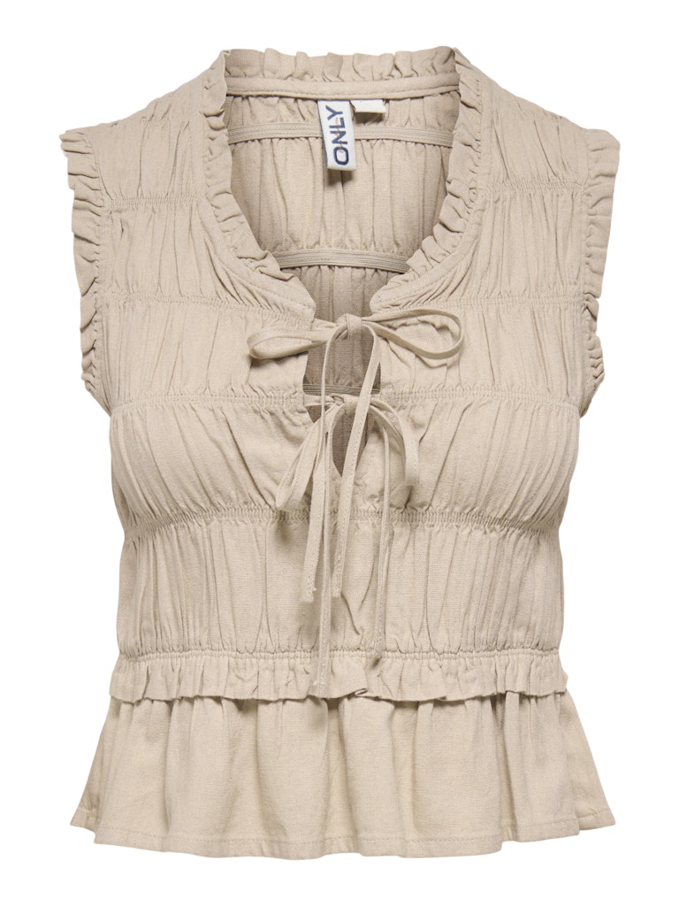 ONLGOA S/S LINEN BL FRILL TOP CC PNT