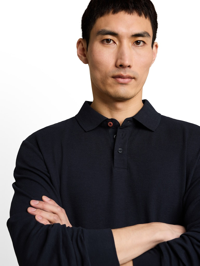Langarm Poloshirt mit Waffelstruktur