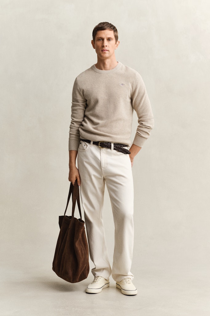 Rundhalspullover aus strukturierter Baumwolle