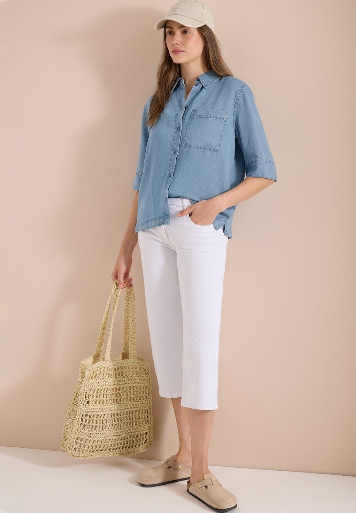 Kurzarm Hemdbluse im Denim-Look