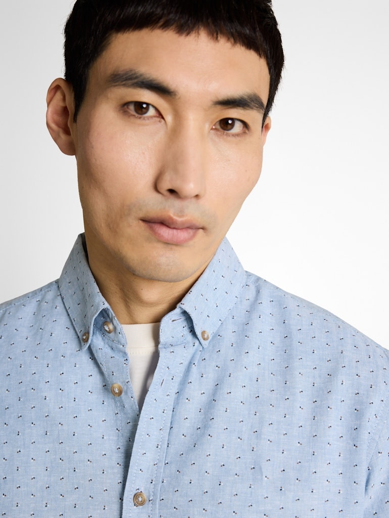 Regular Fit Kurzarmhemd mit Leinenanteil