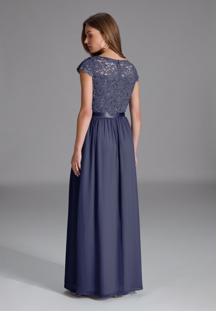 Abendkleid aus Chiffon mit paillettenbesetztem Spitzenoberteil