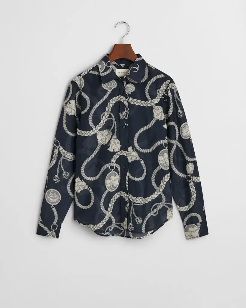 Regular Fit Sailing Print Bluse aus Baumwolle und Seide