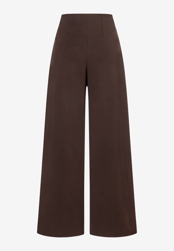 Dunkelbraune Jerseyhose mit weitem Bein