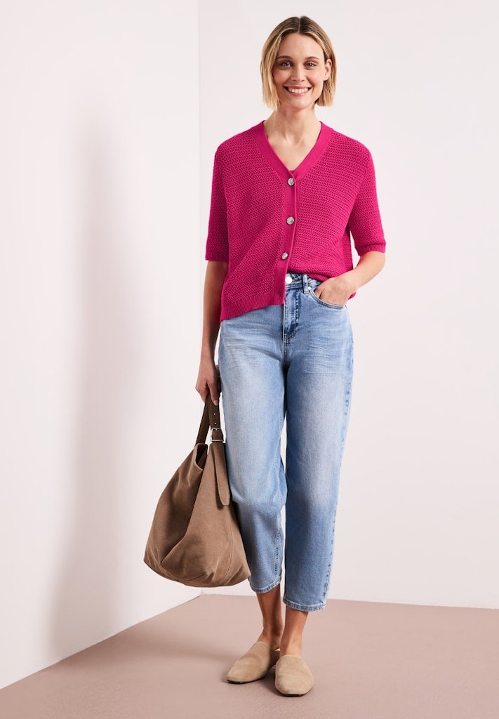 Kurzarm Cardigan mit V-Neck und Struktur