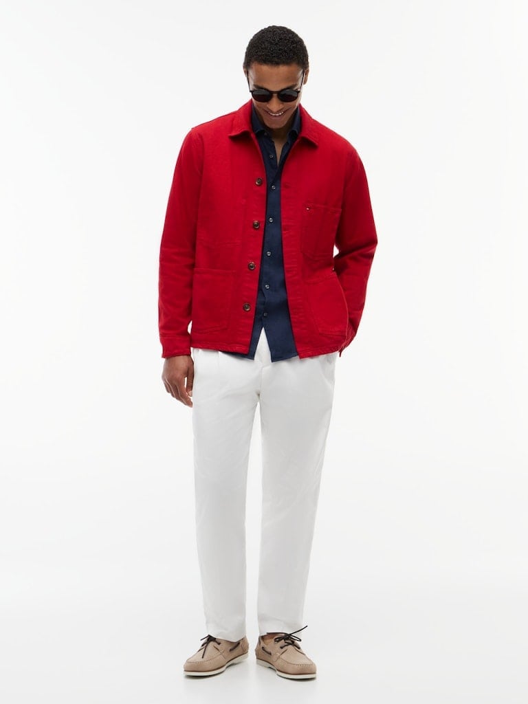 Washed Flag Embroidery Denim Chore Jacket