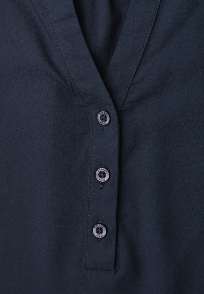 Kurzarm Bluse mit Split Neck und Elastiksaum