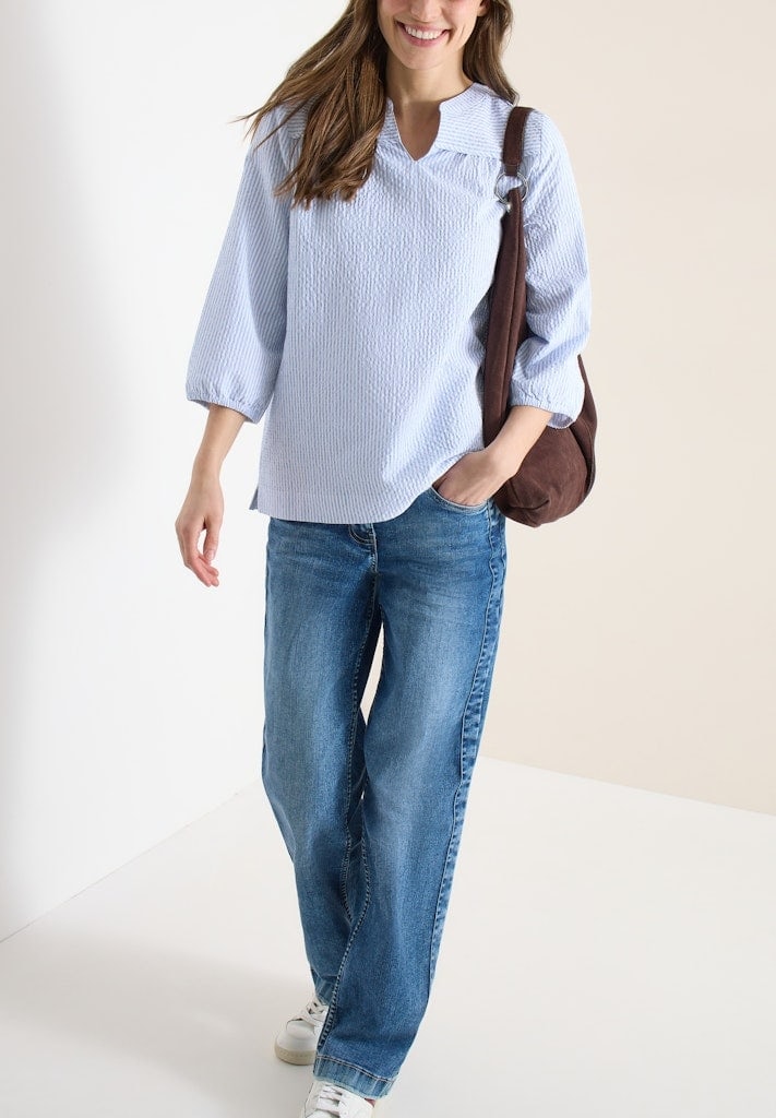 3/4-Arm Bluse in Seersucker Qualität