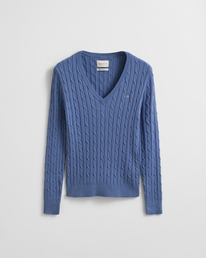 Zopfstrick V-Neck Pullover aus Stretch-Baumwolle