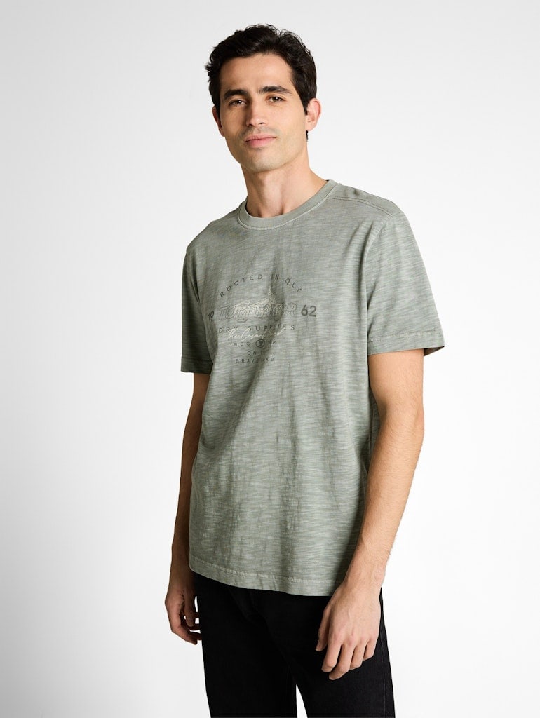 T-Shirt in Melange-Optik mit Print