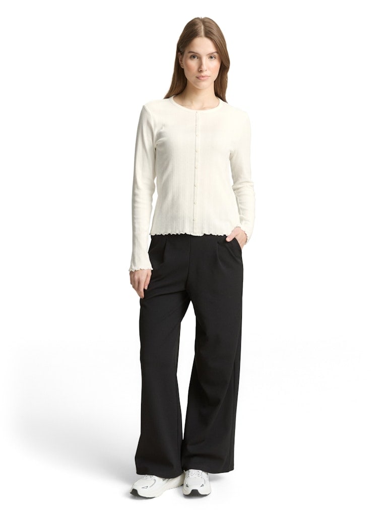 Pointelle Langarmshirt mit Deko-Knopfleiste