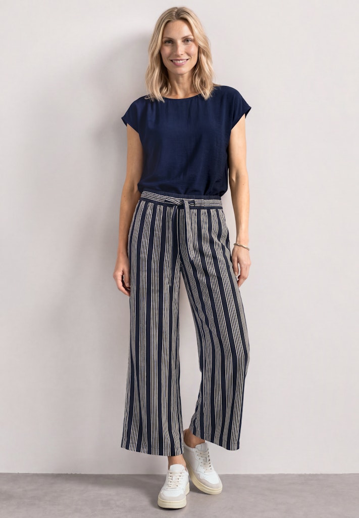 Mid Waist Wide Leg Hose mit Streifen