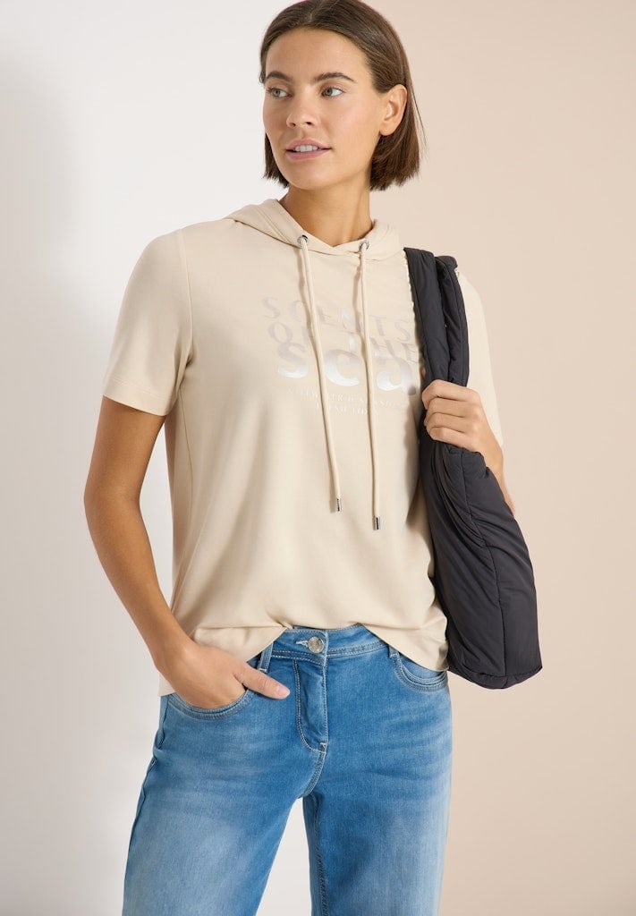 Kurzarm Shirt mit Kapuze und Wording