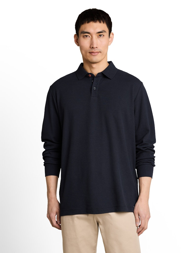Langarm Poloshirt mit Waffelstruktur