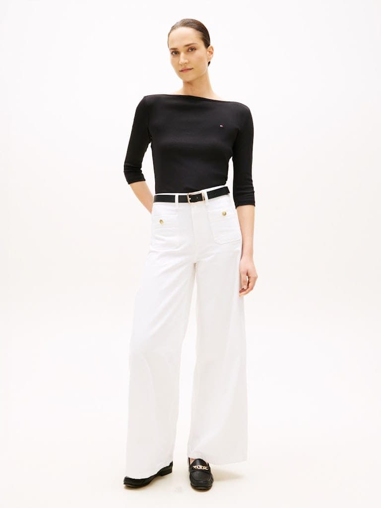 Slim Three-Quarter Sleeve Boat Neck T-Shirt