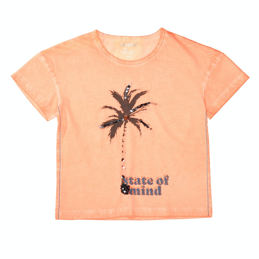 T-Shirt mit Palmen-Print und Pailletten