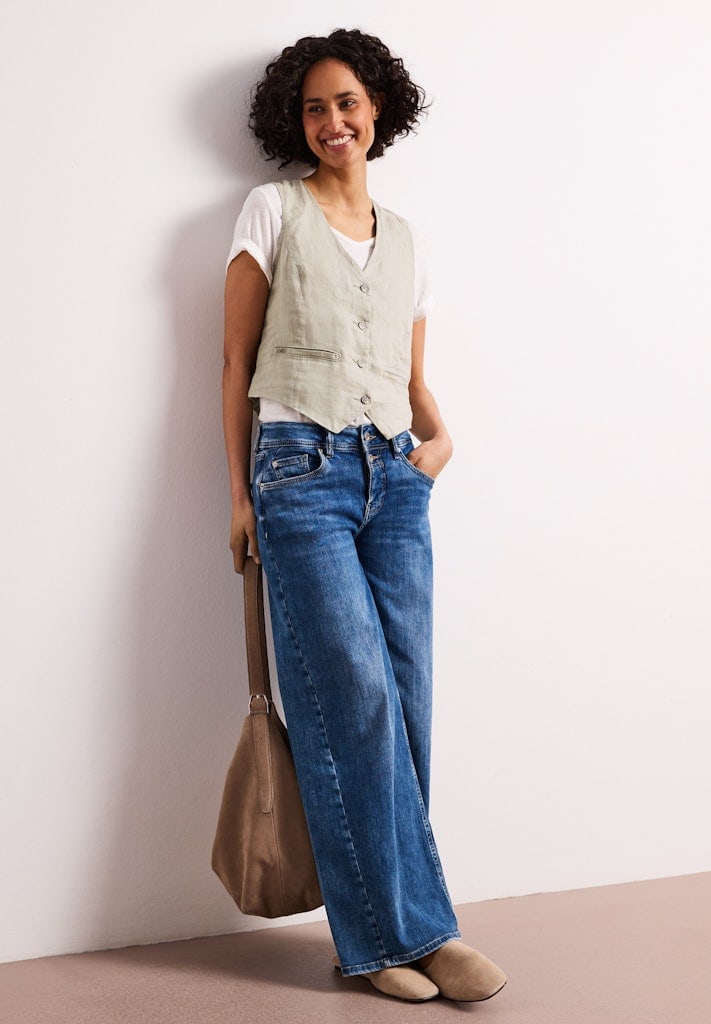Weste mit V-Neck und Knöpfen aus Leinen