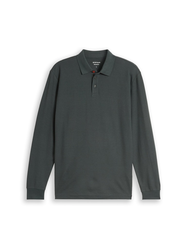 Langarm Poloshirt mit Waffelstruktur