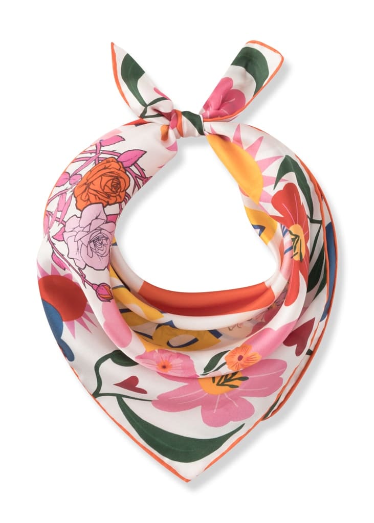 Premium Nickituch aus reiner Seide mit Blumenmuster und BISOU-Schriftzug