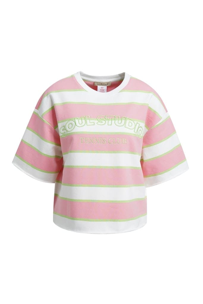 Boxy cropped College Sweatshirt short sleeve Multistriped